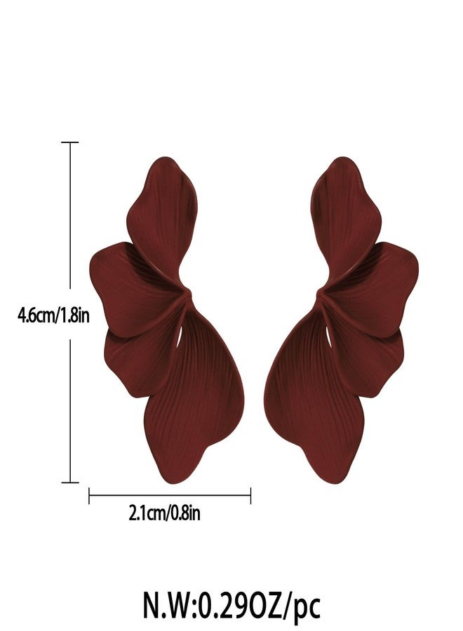FAUTHENTICUTE Burgundy Flower Earrings For Women Large Wine Red Painted Floral Dangle Statement Earring Chunky Fall Earrigs Gift - Image 5